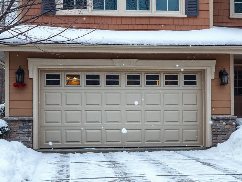 Insulated garage door protecting home during winter snow in Hartford County Connecticut
